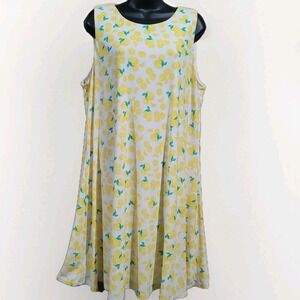 Pappagallo Lemons Swing Dress Size XL Novelty Sleeveless Shift Resortwear Citrus